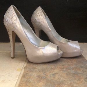 Silver embellished Peep Toe Heels